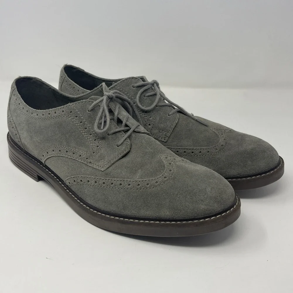 Clarks Collection Suede Wingtip Oxfords in Gray/Green Color  Size 13 M